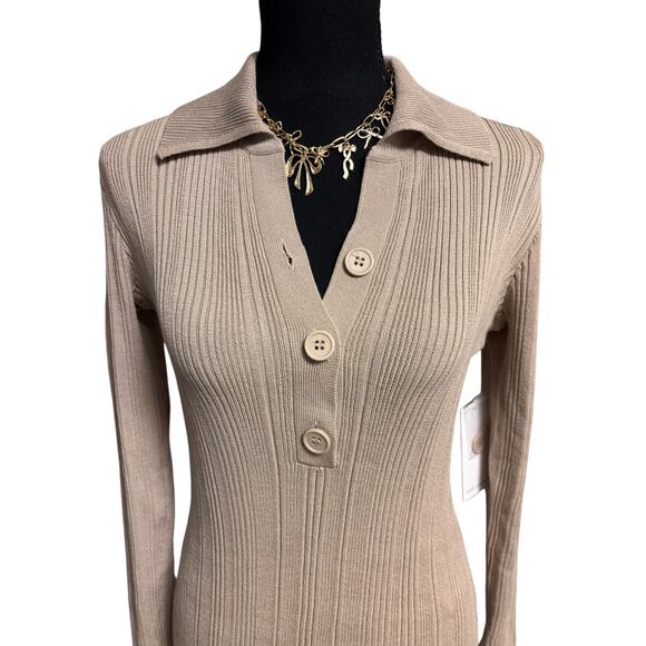 Julia Jordan women’s Ribbed Long-Sleeve Collared Midi Dress Size Small NWT - Picture 4 of 8